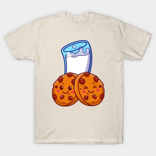 Cute Cookies With Milk Cartoon T-Shirt